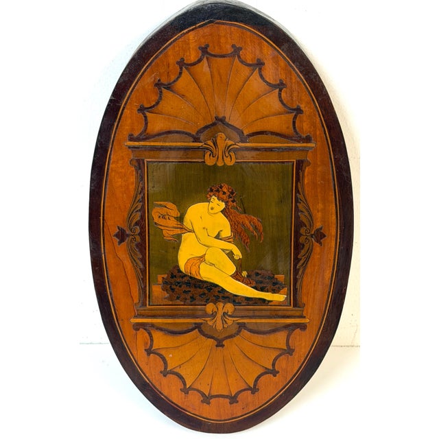Orange Pair 19th C. English Aesthetic Movement /Pre-Raphaelite Marquetry Muse Plaques For Sale - Image 8 of 17