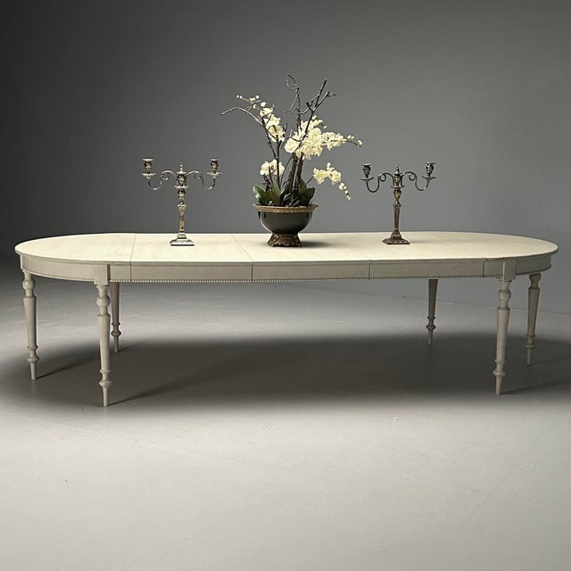 Gustavian, Large Swedish Dining Table, Gray Paint Distressed, Sweden, 1970s For Sale - Image 4 of 12