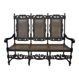 Late 19th Century Jacobean Renaissance Barley Twist Cherub Carved Parlor Bench