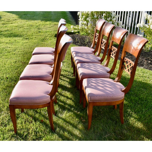 Vintage Brass Inlay Chairs Vintage Italian Regency Style Dining Chairs Set of 8 For Sale - Image 10 of 18