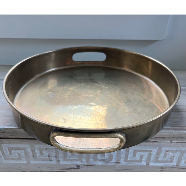 1970s 1980s Vintage Round Brass Handled Tray For Sale - Image 5 of 10