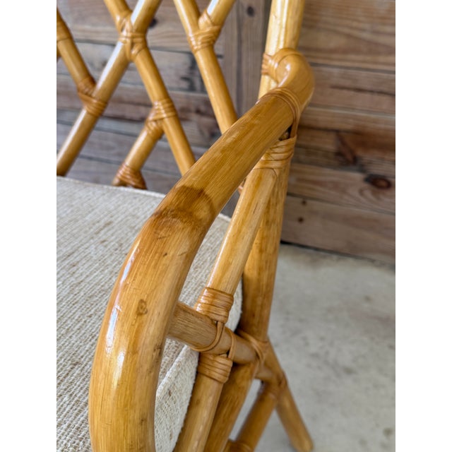 Champagne Set of Six Vintage Boho Rattan Dining Chairs With Chippendale Style Lattice Backs For Sale - Image 8 of 12