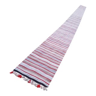 Vintage Handmade Rag Runner Extra Long RunnerTread - 1′12″ × 30′6″ For Sale