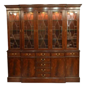 Large Five Door Traditional Georgian Mahogany Breakfront China Cabinet/Bookcase by Leighton Hall