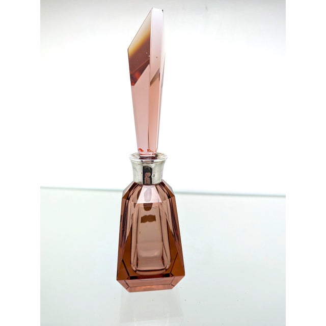Vintage Perfume Bottle in Pink Crystal Glass with Silver Collar, Spain, 1940s For Sale - Image 3 of 8