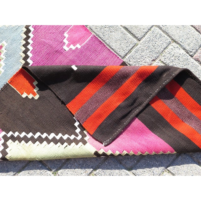 Mid 20th Century Magenta & Brown Vintage 60's Turkish Handwoven Boho Runner Rug For Sale - Image 4 of 11