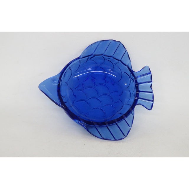 Hazel Atlas Cobalt Blue Angel Fish Bowl Depression Glass Ashtray Dish 4888b For Sale In Miami - Image 6 of 12