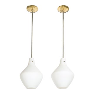 Pair of Mid-Century Hand-Blown Frosted Organic Murano Glass Pendant Chandeliers For Sale