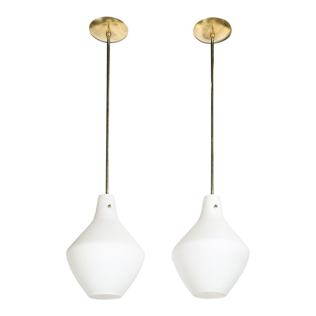 Pair of Mid-Century Hand-Blown Frosted Organic Murano Glass Pendant Chandeliers For Sale