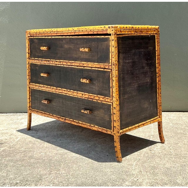 Vintage Rattan and Grasscloth Three-Drawer Dresser For Sale - Image 4 of 18