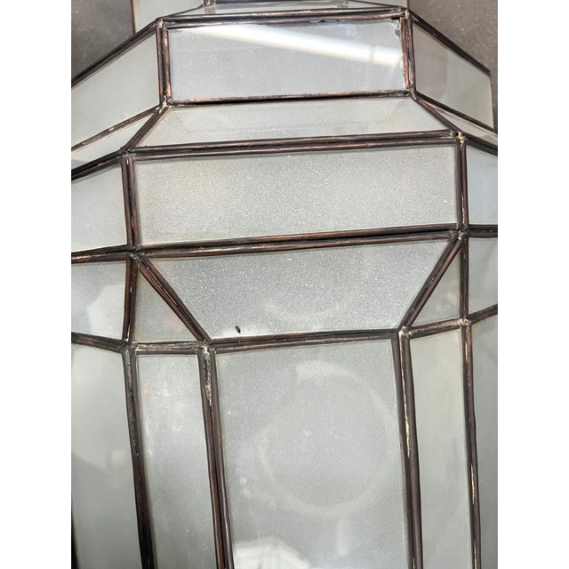 Art Deco White Milk Glass Handmade Chandelier, Pendant, Lantern, a Pair For Sale - Image 13 of 14