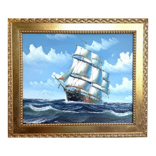 Original Oil Painting Sailing Ship Seascape Maritime Art Ocean Waves Nautical For Sale
