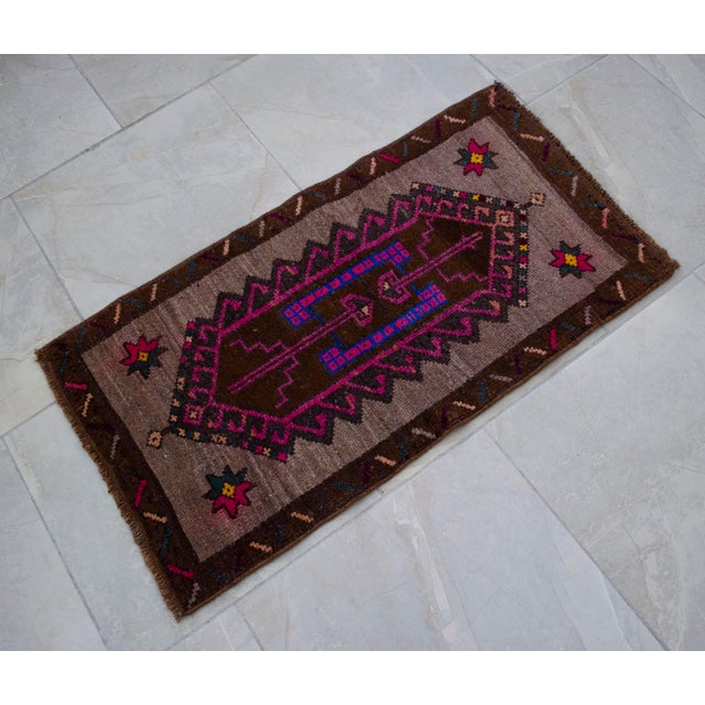 Hand Knotted Low Pile Turkish Yastik Petite Rug Organic Wool Mat - 18'' X 33'' For Sale - Image 9 of 12