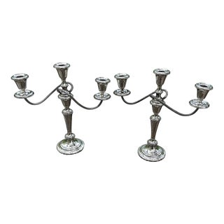 Vintage Pair of Three-Prong Gorham Sterling Silver Candleholders For Sale