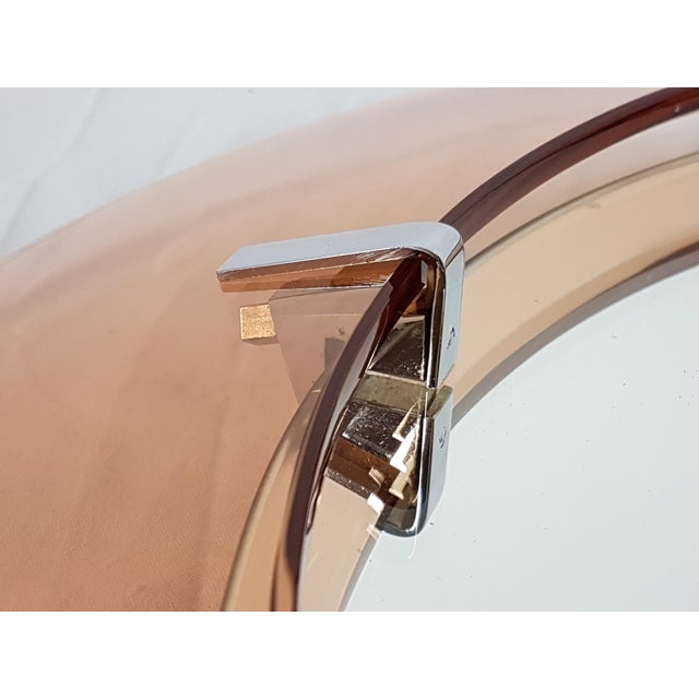 Round Salmon Glass Wall Mirror from Cristal Art, 1960s For Sale - Image 4 of 12