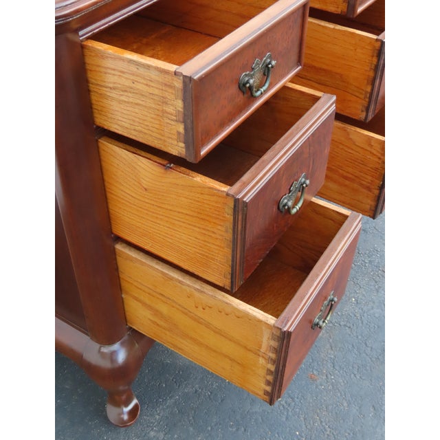 1930s Tall Narrow Queen Anne Burl Walnut Nightstands End Bedside Tables a Pair 6659 For Sale - Image 5 of 18