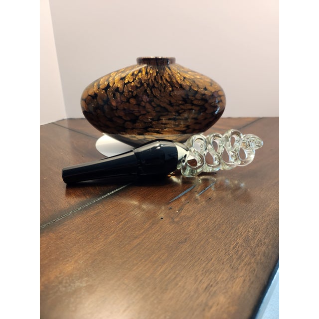 Abstract Large 10" Heavy Art Glass Scent Bottle/Decanter Gold Aventurine & Swirl Stopper For Sale - Image 3 of 7