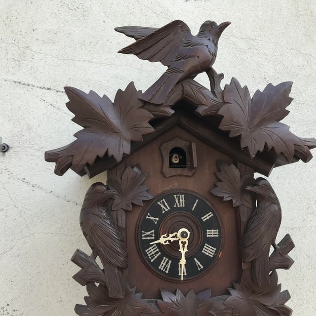 Carved Large Cuckoo Clock with Birds, 1940s For Sale - Image 17 of 18