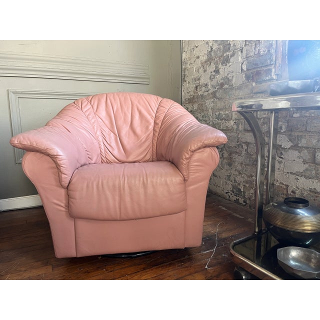 Animal Skin Motivated Seller: 1980s Postmodern Pink Leather Swivel Chair For Sale - Image 7 of 11