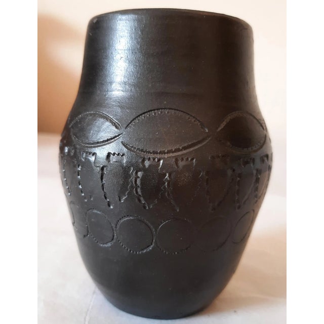 Native American Vintage Cherokee Black Clay Pottery Vase by Bigmeat For Sale - Image 3 of 7