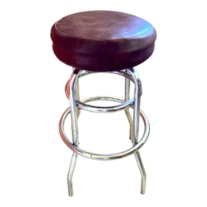 1970s Armless 2 Ring Chrome Swivel Counter Stool With Round Cushioned Seat