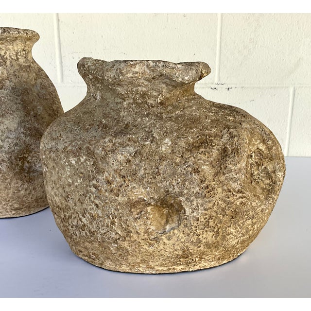 Unique Primitive Indoor/Outdoor Concrete Ancient Echo Vase Set of 2, showroom floor samples 11.5x7x10 8x8x11.5