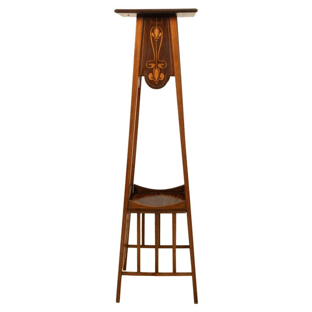 Antique Art Nouveau Inlaid Mahogany Leonard Wyburd Liberty & Co Plant Stand 1905 For Sale - Image 4 of 17