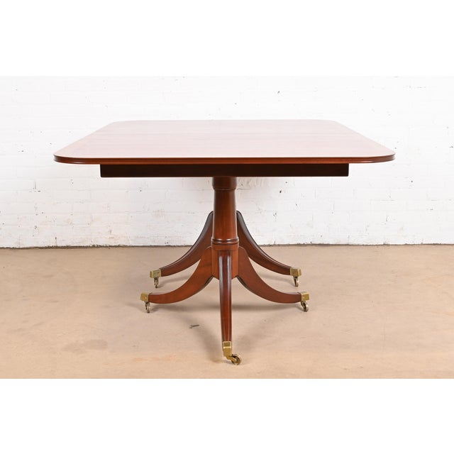 Saybolt Cleland Georgian Banded Mahogany Double Pedestal Extension Dining Table, Newly Refinished For Sale - Image 10 of 12