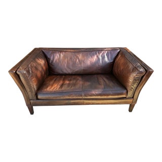 Crate & Barrel "Brooks" Brown Leather Settee For Sale