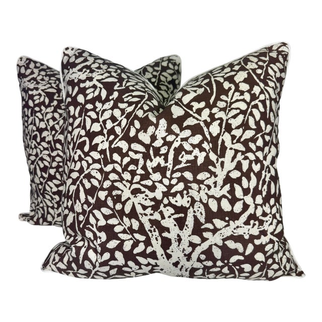 Quadrille China Seas "Arbre De Mattise Reverse" in Brown on Tint 22" Pillows-a Pair For Sale