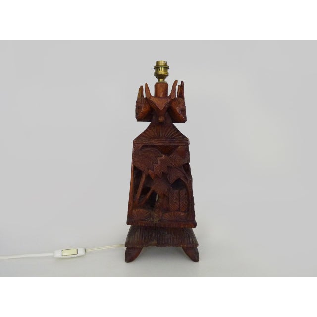 Large Vintage Table Lamp in Carved Wood, 1950s For Sale - Image 4 of 11