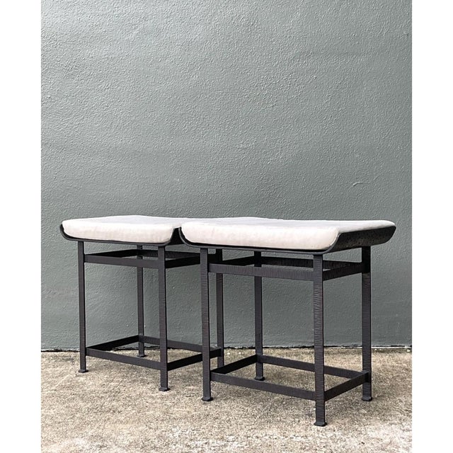Vintage Modernist Metal Frame Stools - A Pair For Sale - Image 11 of 12