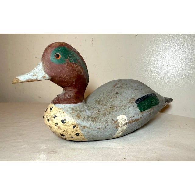Antique Hand Carved Wood Folk Art Green-Winged Teal Duck Decoy Sculpture Statue For Sale In New York - Image 6 of 10