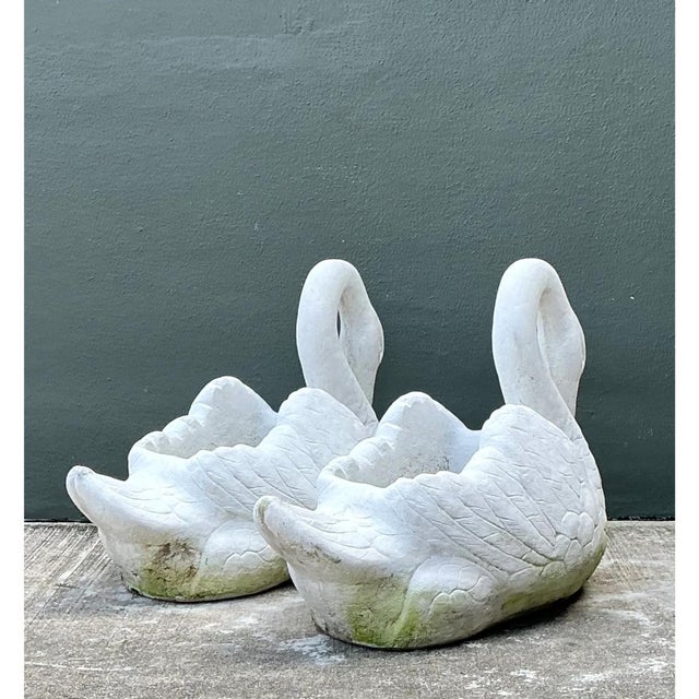 Vintage Cast Concrete Swan Planters - Pair For Sale - Image 10 of 12