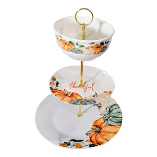 Custom 3-Tier Autumn Pumpkin Serving Stand & Centerpiece For Sale