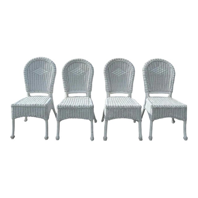 1960s Vintage White Wicker Dining Chairs- Set of 4 For Sale
