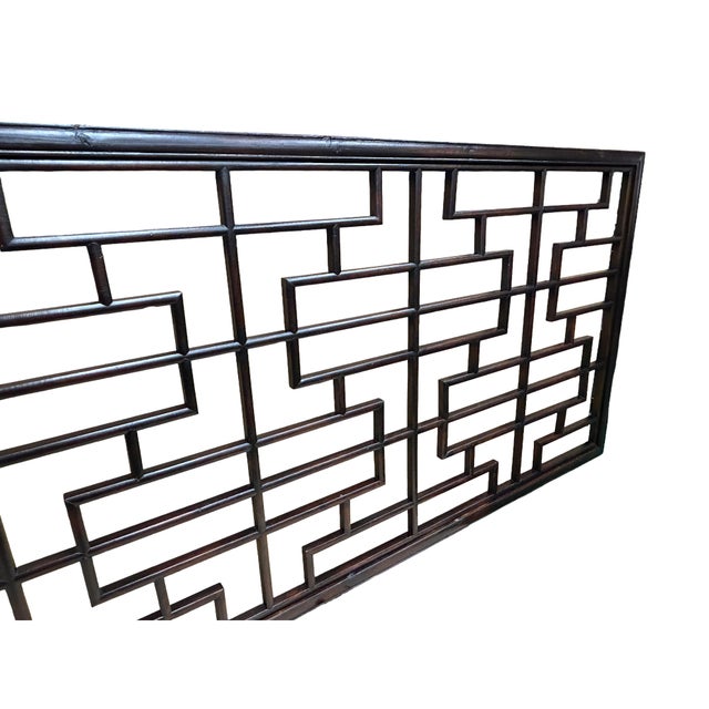 Dark Brown Rustic 100" Geometric Rectangular Wood Panel Screen For Sale - Image 4 of 9
