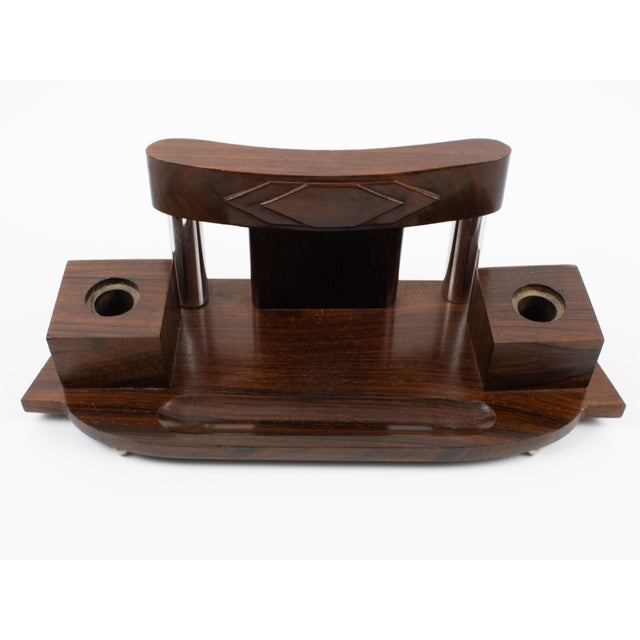 Art Deco Desk Accessory, Macassar Wood and Metal Inkwell and Blotter For Sale - Image 11 of 15