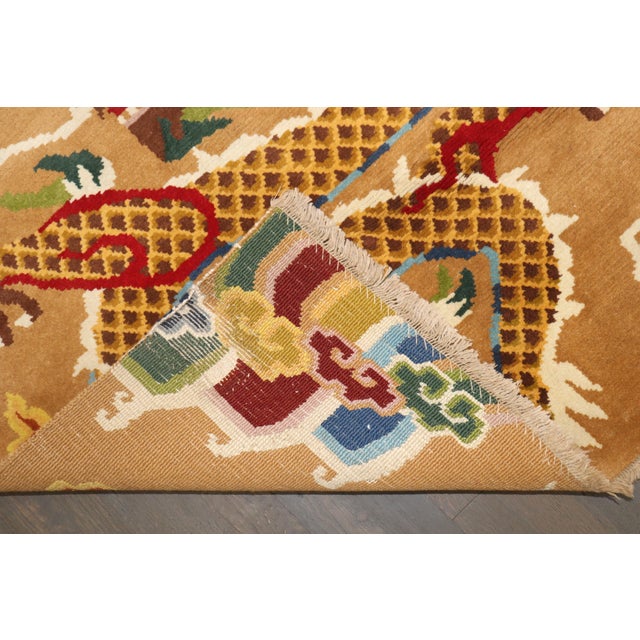 Tan Dragon Vintage Tibetan Rug, 3' X 5'10'' For Sale - Image 8 of 9