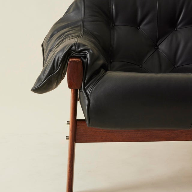 Black Percival Lafer "Mp-41" Leather and Rosewood Chair in Black Leather, 1960's For Sale - Image 8 of 12