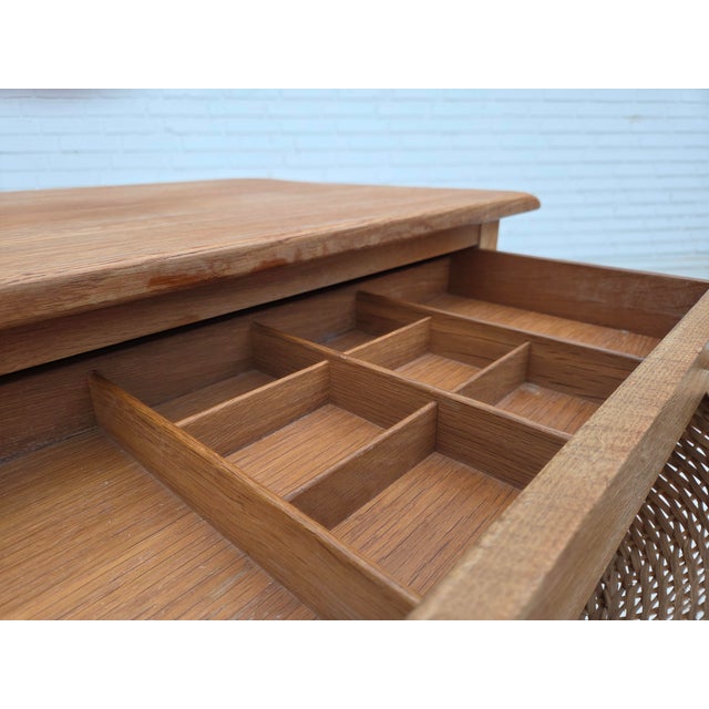 Scandinavian Side Table with Drawers in Oak Wood and Rattan, 1970s For Sale - Image 14 of 18