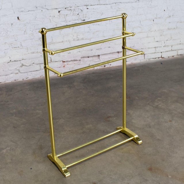 Late 20th Century Late 20th Century Hollywood Regency Style Solid Brass Freestanding Towel Stand Triple Tiered Bars For Sale - Image 5 of 18