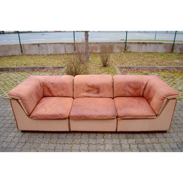 Sapporo Sofa in Cognac Canvas and Leather from Oy Dahlqvist AB / BD Möbel, 1976, Set of 3 For Sale - Image 4 of 18