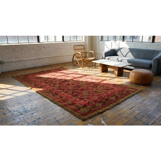 1860s Red Floral English Axminster Rug 3' X 6'10" Handknotted Wool Carpet For Sale In New York - Image 6 of 8