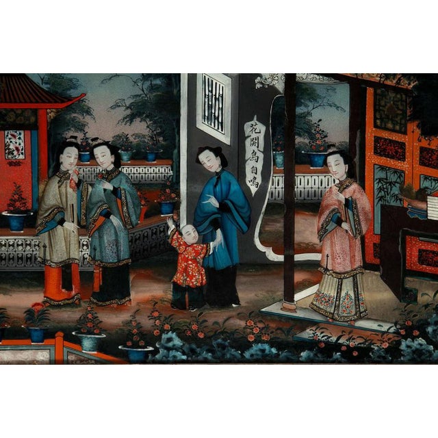 19th-Century Chinese Reverse-Painted Mirror Pictures, Set of 2 For Sale - Image 3 of 11