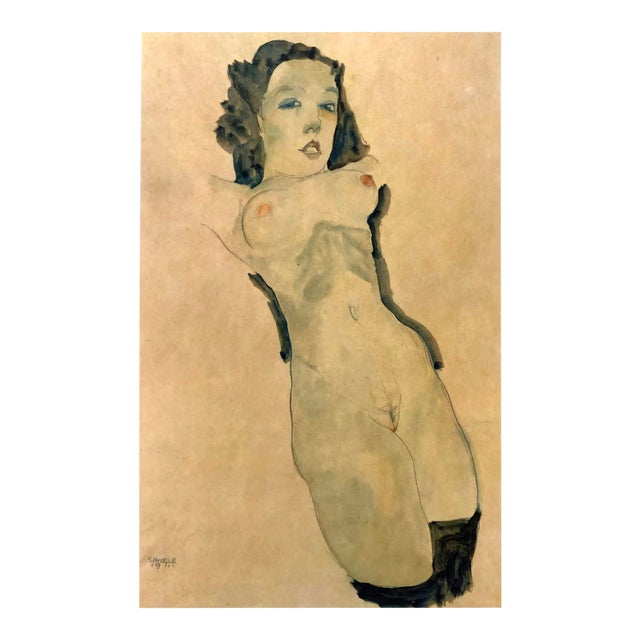 1981 Egon Schiele 9 Erotic Drawings Naked Woman Black Stocking For Sale