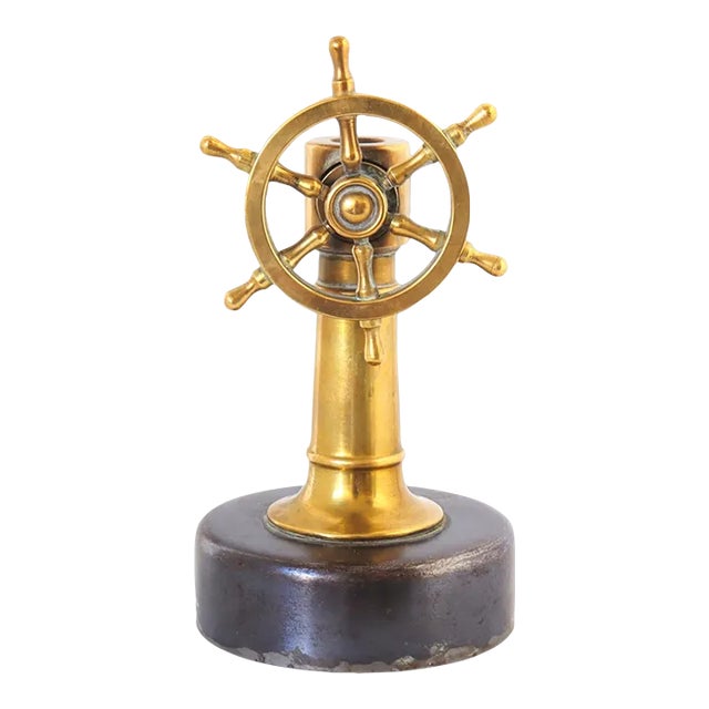 Antique Brass Ships Wheel Cigar Cutter For Sale