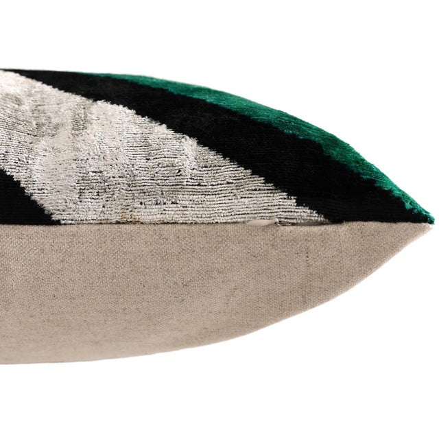 Green Chevron Silk Velvet Throw Pillow 20x20 | Handmade Organic Luxury For Sale In San Francisco - Image 6 of 8