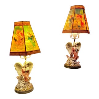 ( Set of 2 ) Vintage Angel Lamps With Shades For Sale