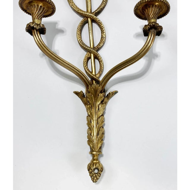 Vintage Brass Caduceus Medical Symbol Candle Wall Sconces, Pair For Sale In Kansas City - Image 6 of 6